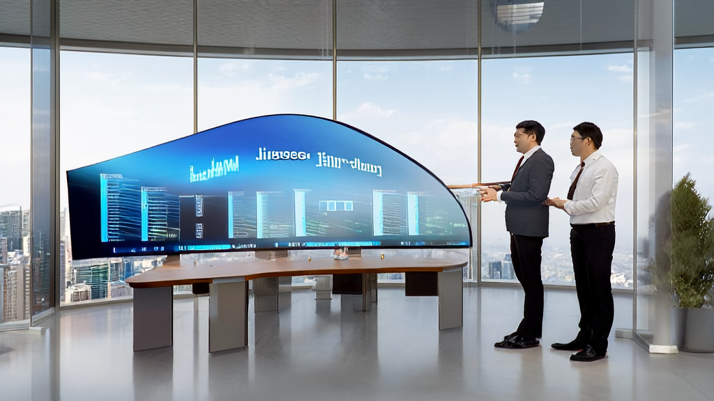 Employees in a modern office analyzing customer data using smart screens