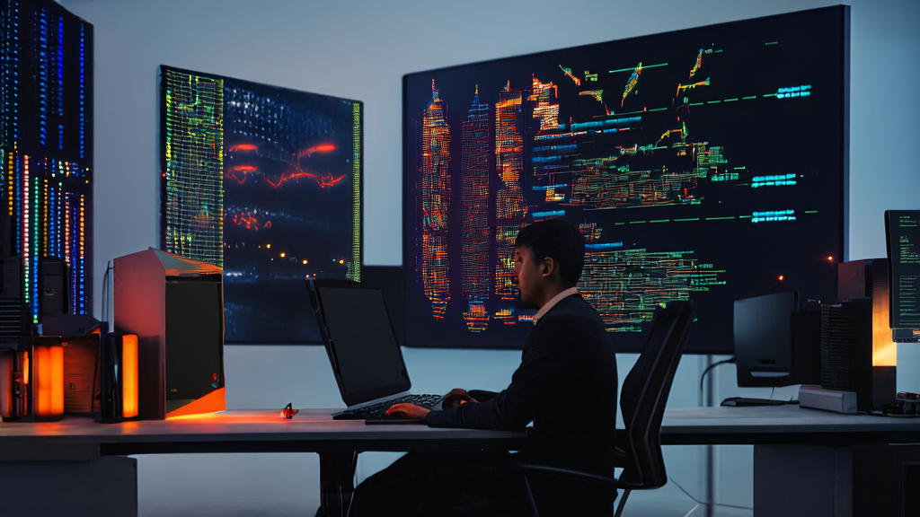 Data analyst in a modern office using AI technology for customer data collection and cleaning