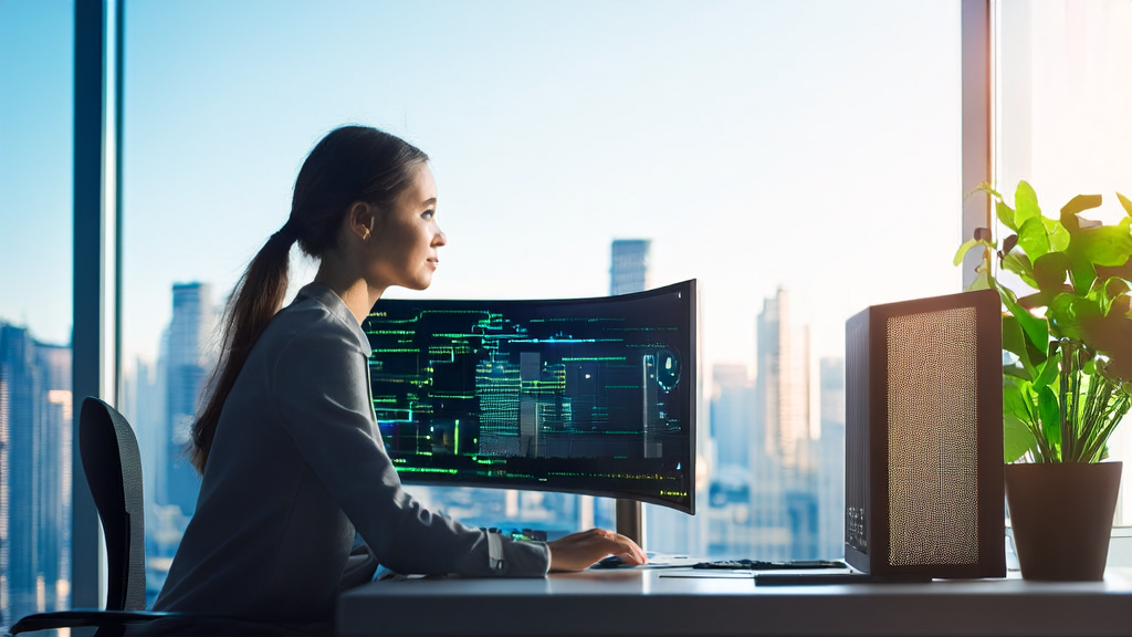 In a modern office, a programmer is using Tencent Cloud AI Builder for customer data collection and cleaning