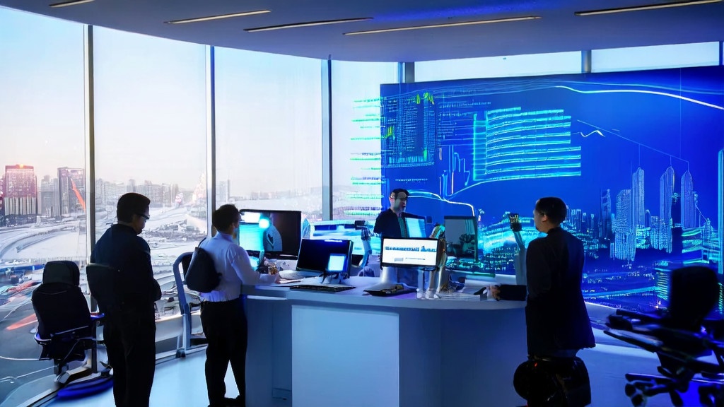 Scene of AI customer data collection and analysis in a modern office