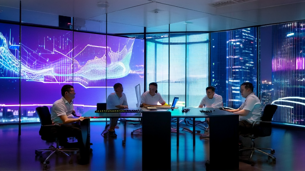 Programmers in a modern office using AI technology for customer data collection and cleansing