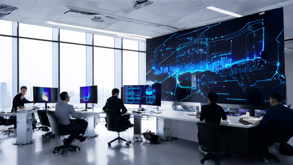 Engineers are developing AI projects using Comate AI IDE in a modern office environment.
