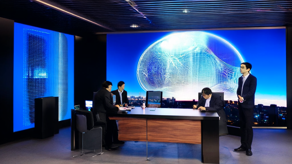 Engineers discussing AI-optimized advertising strategies in a modern office