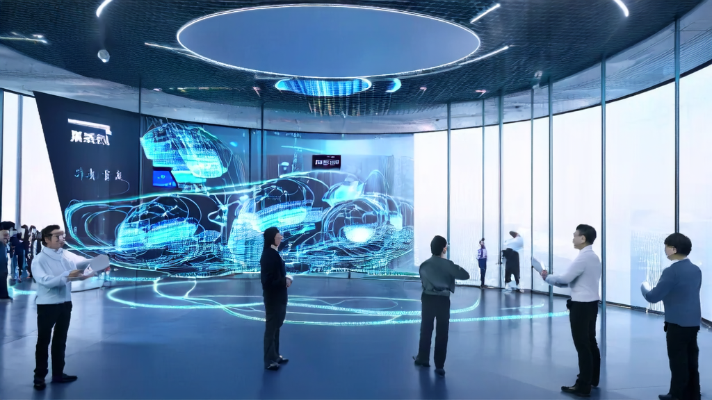 现代化办公室内工程师们正在讨论小米AI大模型的最新进展和广告投放优化策略