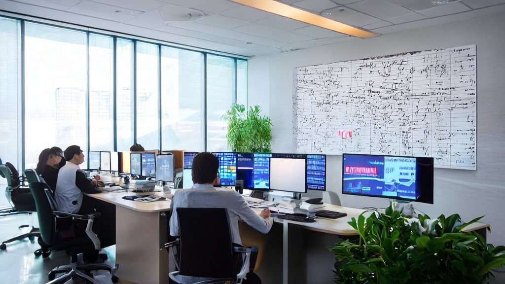 Employees in a modern office using AI tools for email marketing optimization
