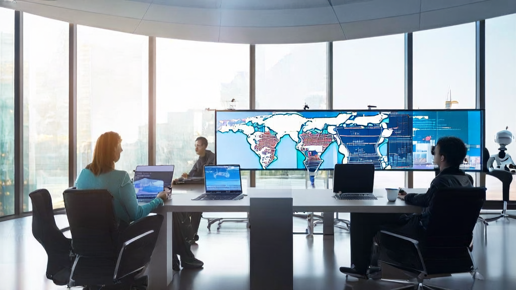 Employees in a modern office using AI technology to optimize email marketing strategies