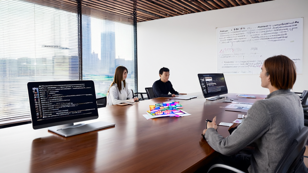 现代办公室中，员工们正使用AI技术优化邮件营销策略，提升客户获取效率。