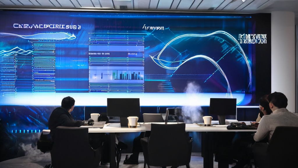 现代办公室中员工们正在使用AI优化邮件营销工具进行数据分析和策略制定