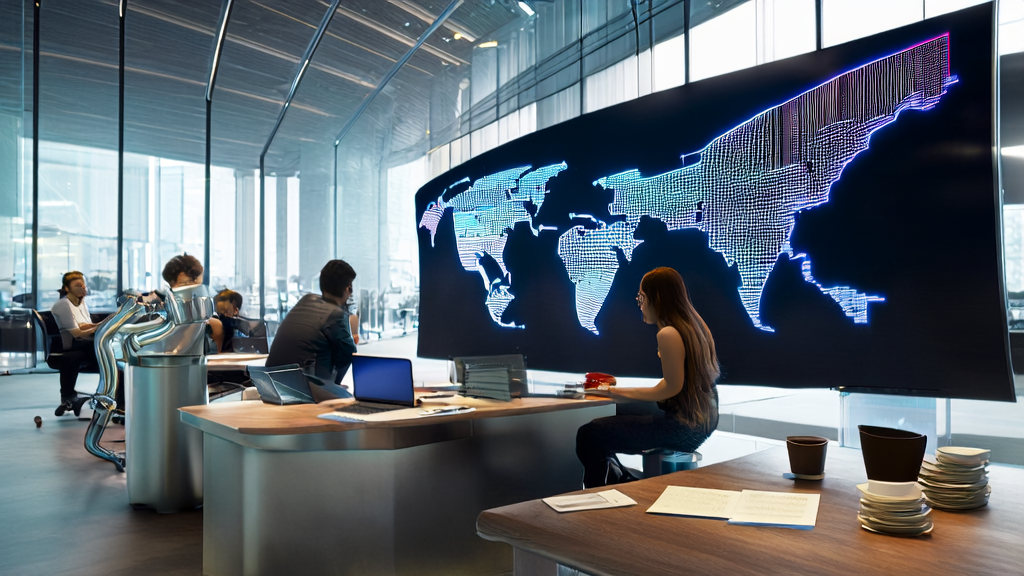 In a modern office, employees are using AI technology to optimize email marketing strategies and perform data analysis.