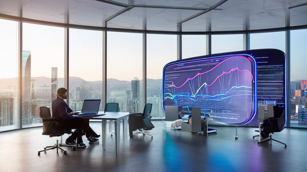 A team of AI email marketing experts in a modern office using Claude Code web version for customer data analysis and email template generation.