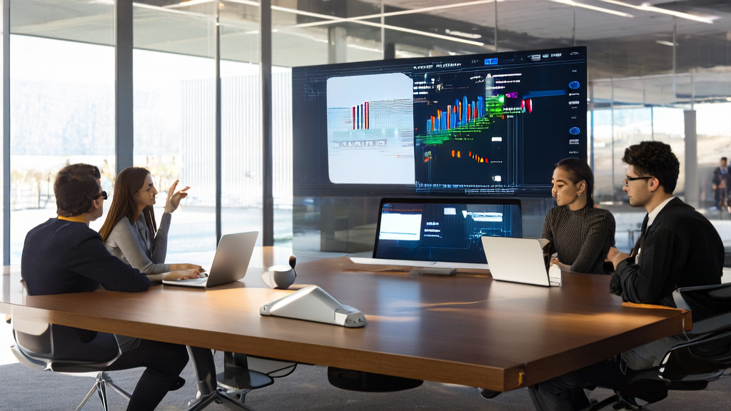 Employees in a modern office using Anker's AI voice recorder to optimize email marketing
