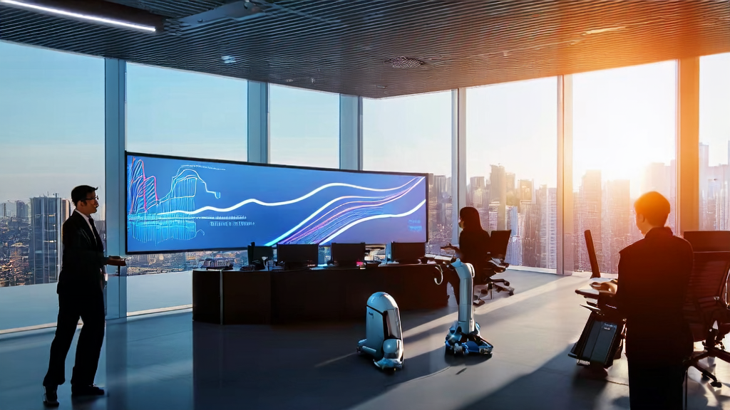 In a modern office, employees are using AI-optimized email marketing to increase reply rates, with a model of XPeng's new generation humanoid robot IRON on the table.