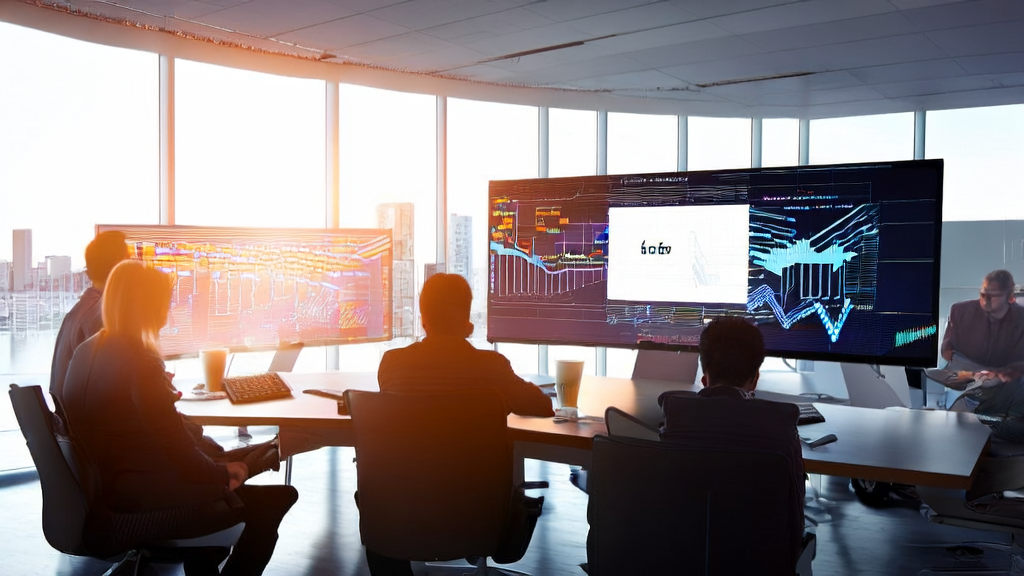 Employees discussing AI-optimized email marketing strategies in a modern office