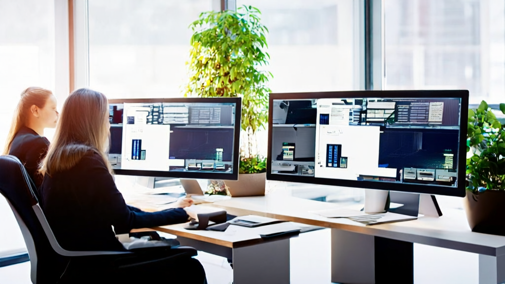 Foreign trade staff using AI email polishing tools in a modern office