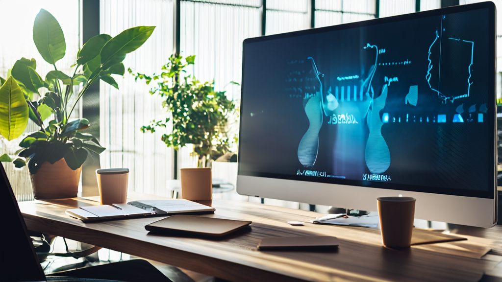 In a modern office, an entrepreneur is editing an email using AI polishing tools, with a poster of the OpenAI 2025 Developer Conference on the wall