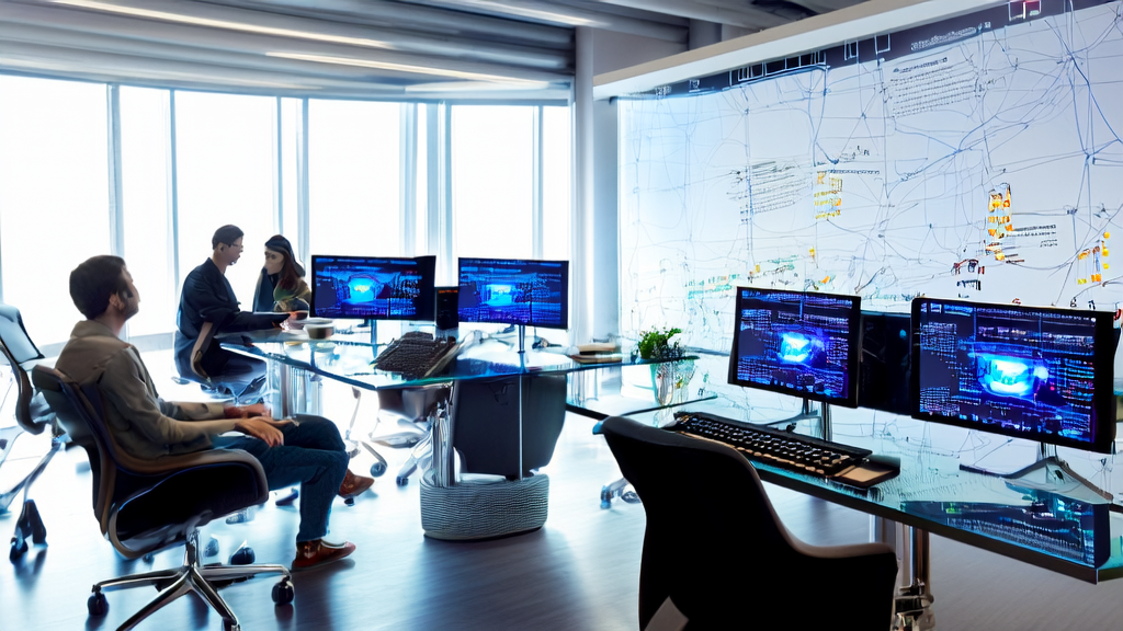 An export salesperson in a modern office using AI email polishing tools to optimize email content