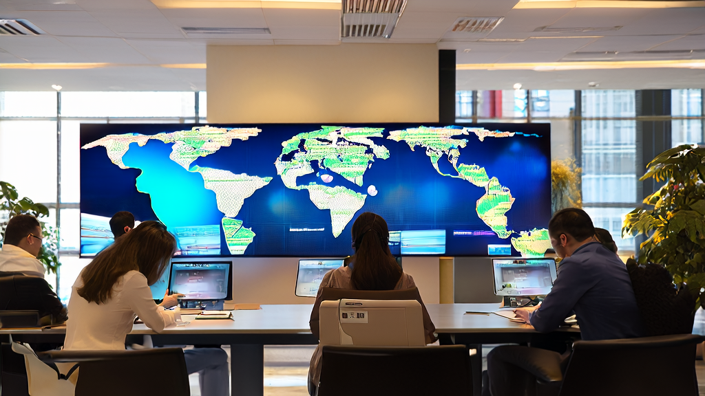 Employees in a modern office using AI email polishing tools to optimize export trade emails
