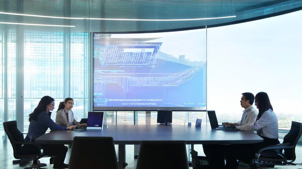 Employees in a modern office using AI email polishing tools to optimize international trade emails, leveraging WeCom 5.0's smart features to enhance work efficiency and email quality.