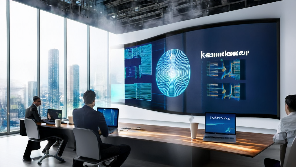 Employees in a modern office using AI technology to optimize email marketing analysis
