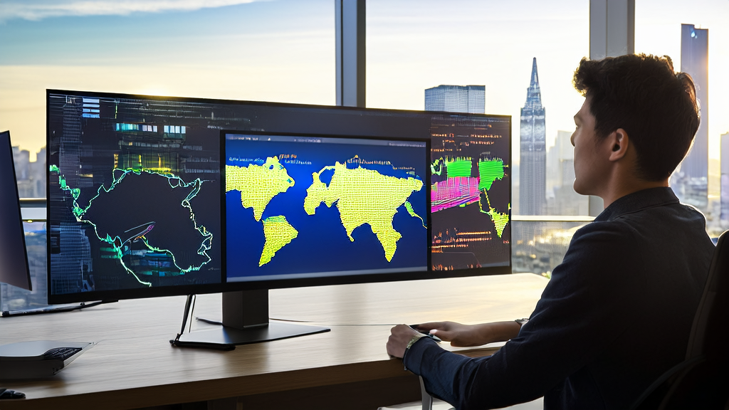 In a modern office, an entrepreneur uses iFlytek X1.5 for AI keyword optimization to boost independent site traffic