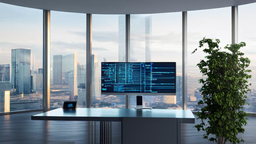 现代化办公室内展示AI关键词优化策略和数据分析的场景