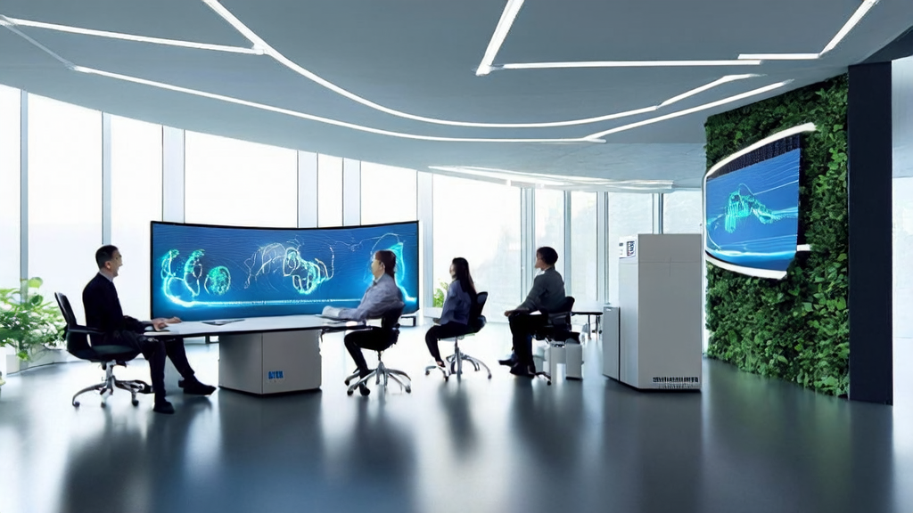 Modern office workers using AI prediction models for customer data analysis