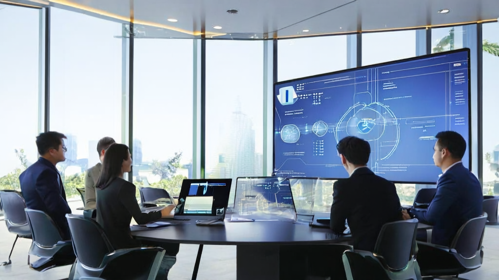 Employees in a modern office using AI technology for marketing analysis