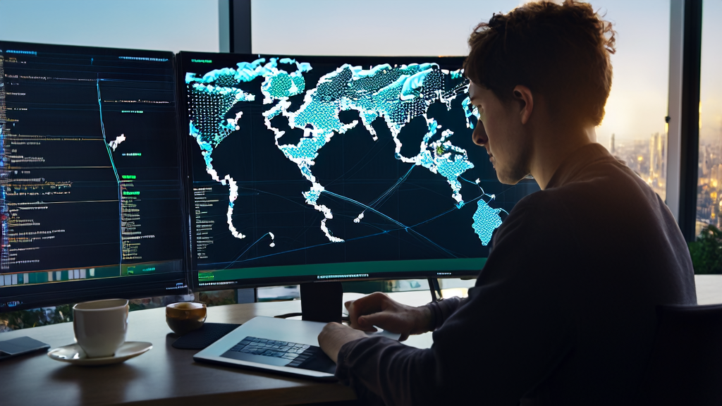 In a modern office, an entrepreneur uses AI-powered marketing tools to optimize email campaigns and boost conversion rates.