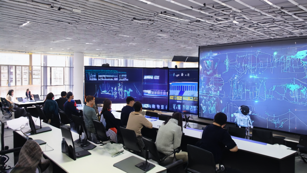 现代办公室中员工使用AI技术进行智能营销自动化