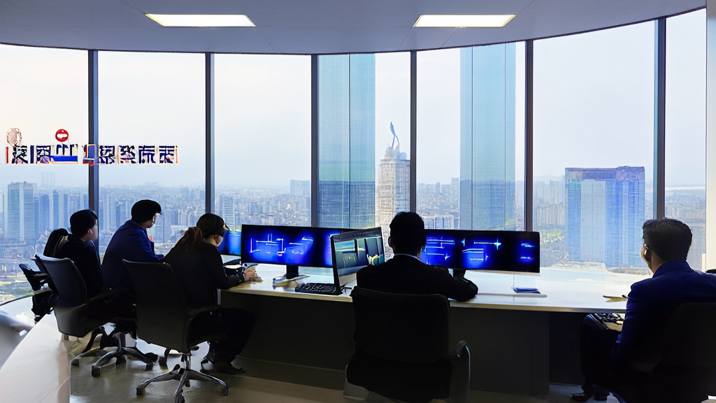 Employees discussing AI marketing and Twitter data analysis in a modern office