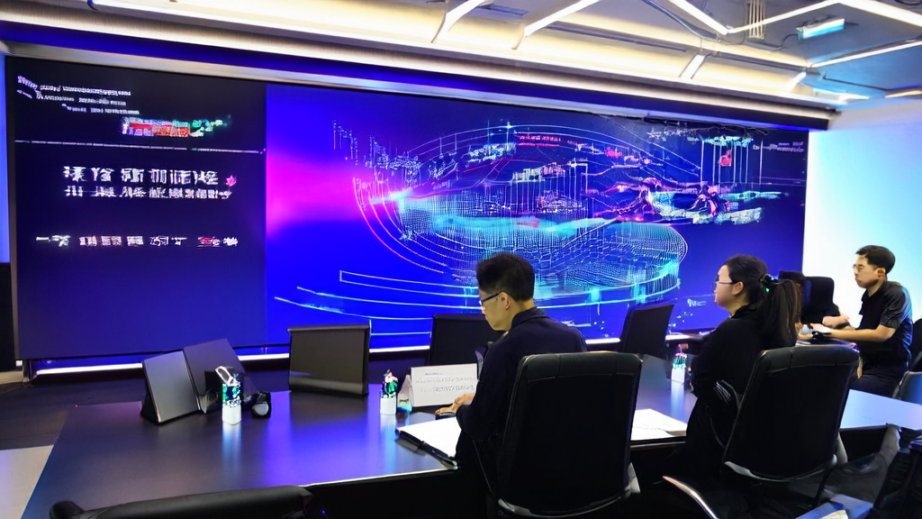 In a modern office, programmers are discussing AI-based high-conversion email strategies with data streams and AI algorithms displayed on the screen, featuring the New Oriental AI1-to-1 logo in the background.