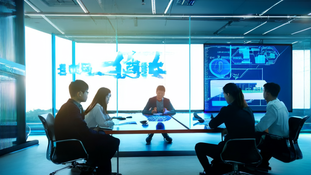 现代化办公室中，创业者们正在讨论最新的AI营销工具