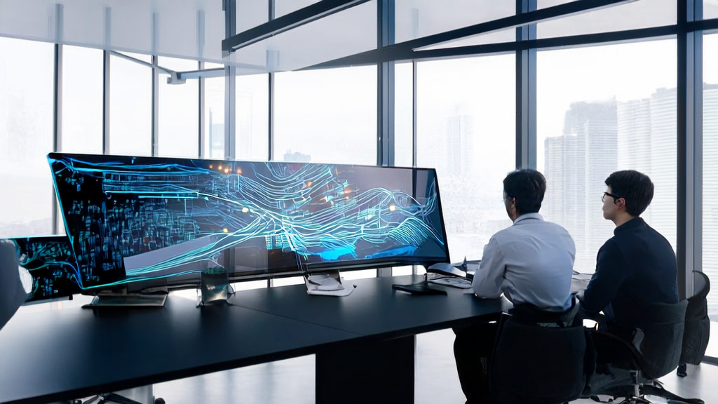 Team discussing AI marketing strategies in a modern office