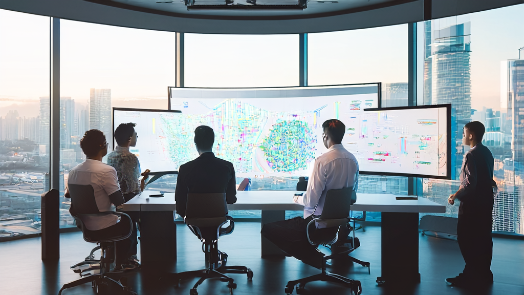 Programmers discussing AI marketing strategies in a modern office