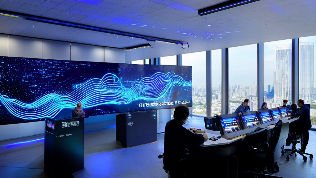 Technicians in a modern office using Polaris Alpha for AI-optimized advertising placement