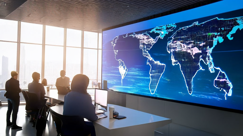 Employees in a modern office discussing AI customer prediction models, showcasing the intelligent future of cross-border e-commerce