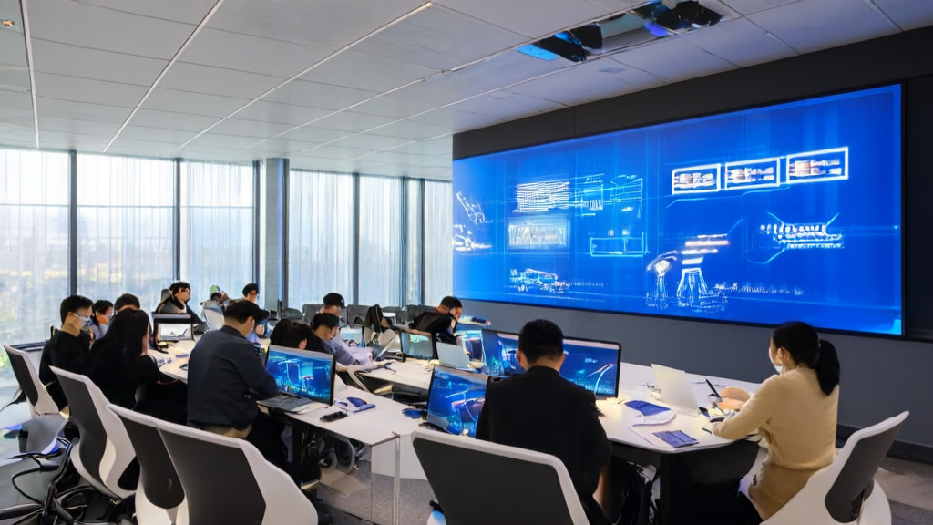 Scene of a modern office showcasing Feishu's new AI products