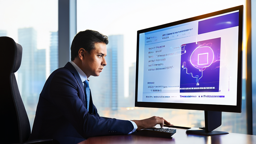 A business person in a modern office using AI email polishing tools to handle international trade emails