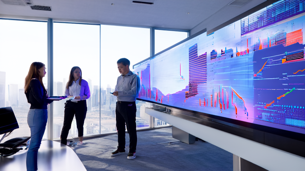 现代化办公室里的数据分析团队正在研究如何优化邮件发送时间和提高邮件打开率