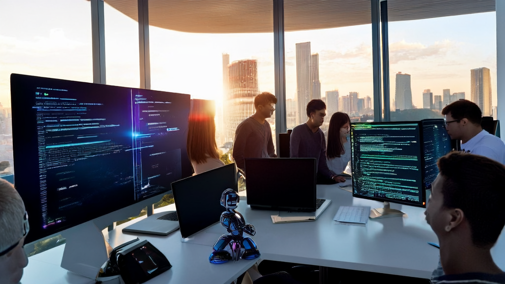 一群开发者在现代化办公室中热烈讨论OpenAI的云端代码助手Codex