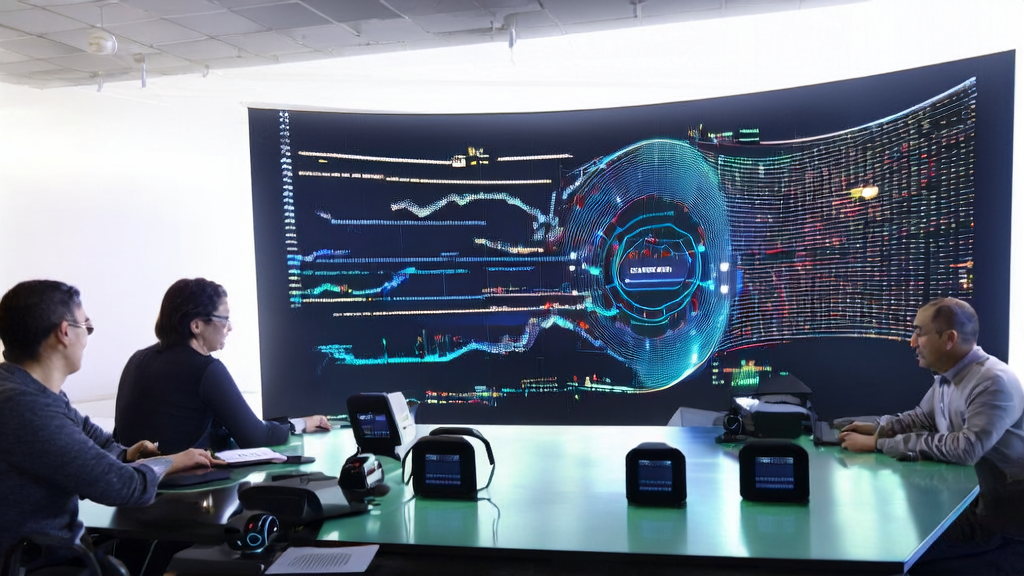 现代办公室内员工围绕AI技术和数据进行讨论，背景展示Meta和Play AI标志