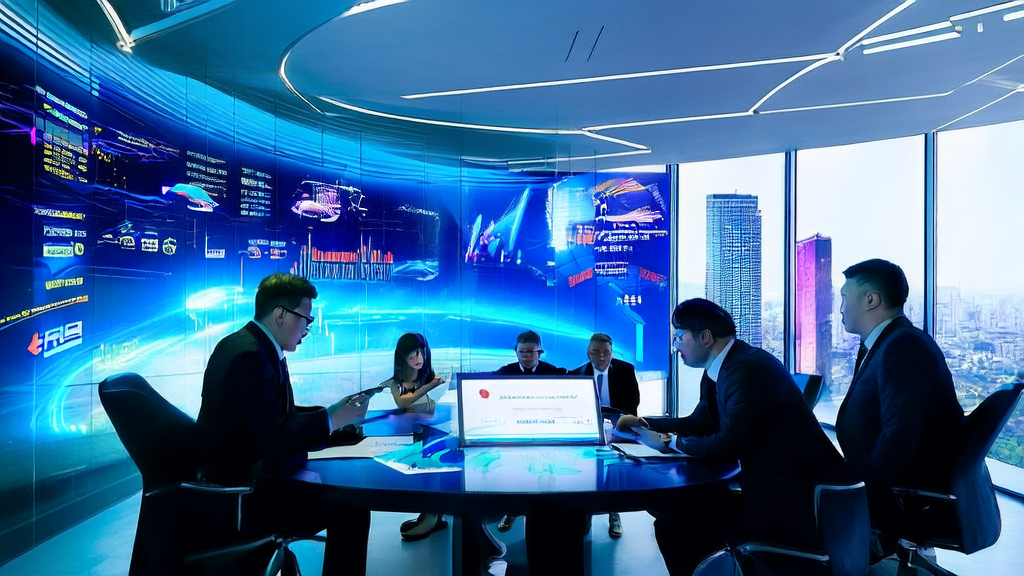 A team in a modern office is using an AI-driven acquisition system for customer data analysis