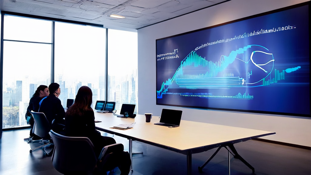 Team members discussing AI-optimized advertising strategies and data analysis in a modern office