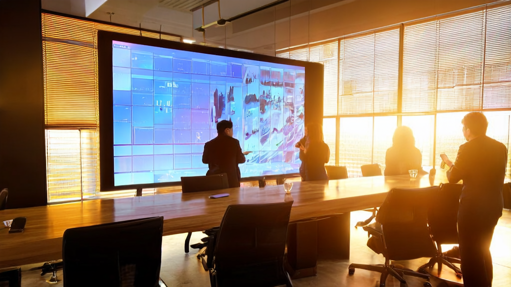 Employees in a modern office discussing the application of AI customer acquisition technology