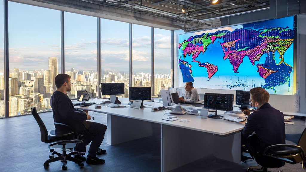 Engineers in a modern office discussing AI customer acquisition models and cross-border commerce strategies