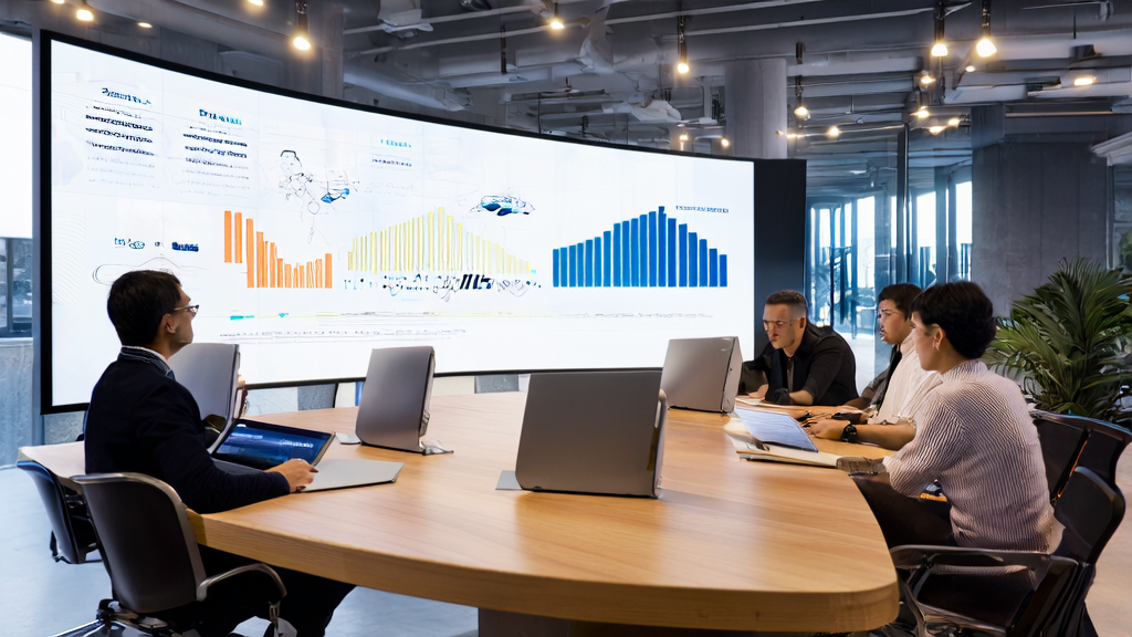 Employees in a modern office using AI tools to optimize international business emails