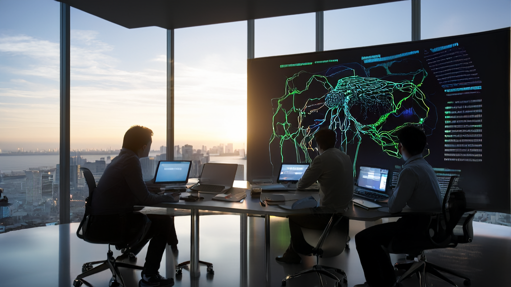 Engineers in a modern office discussing the latest AI prediction models and micro AI technology