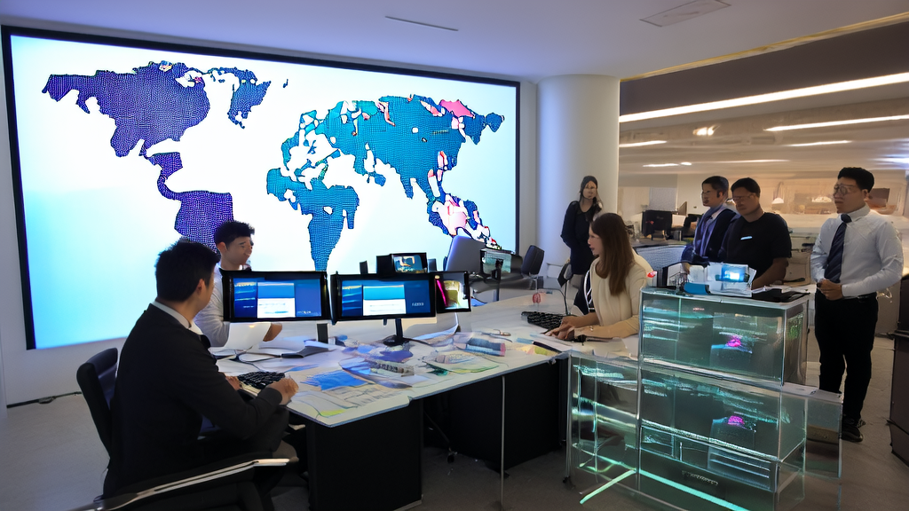 Young startup team discussing the application of AI software and Twitter data in export trade in a modern office