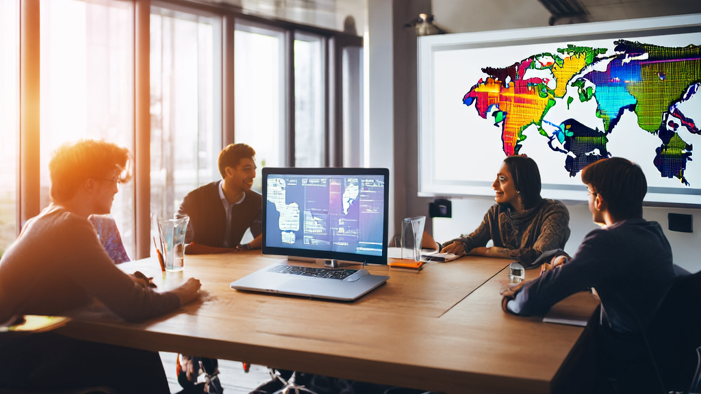 现代化办公室内创业者们正在讨论AI获客与谷歌地图客户采集技术