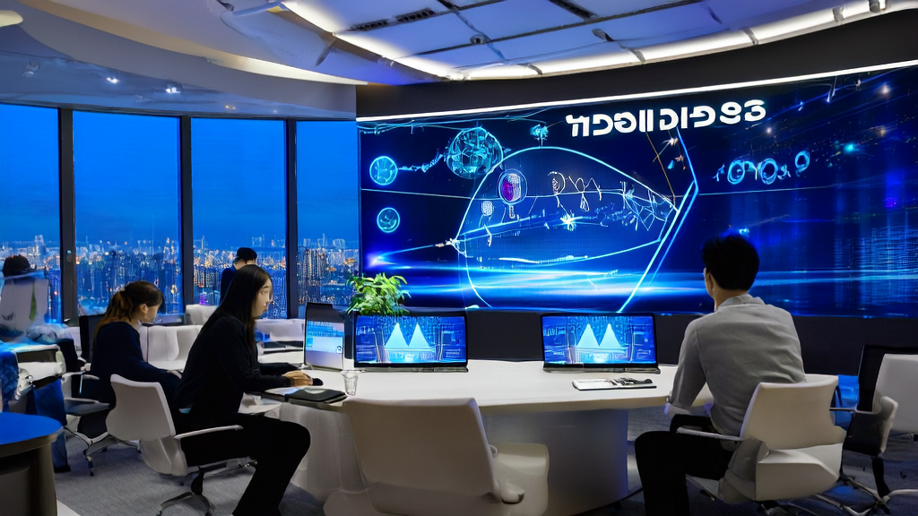 In a modern office, entrepreneurs are discussing AI customer acquisition models and the new features of Microsoft Copilot to achieve precise customer acquisition.